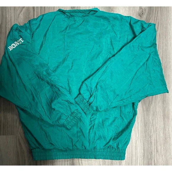 Vintage Boast Teal Green Crinkle Nylon Windbreaker Jacket Mens Medium 90s Zip Up - Picture 6 of 8
